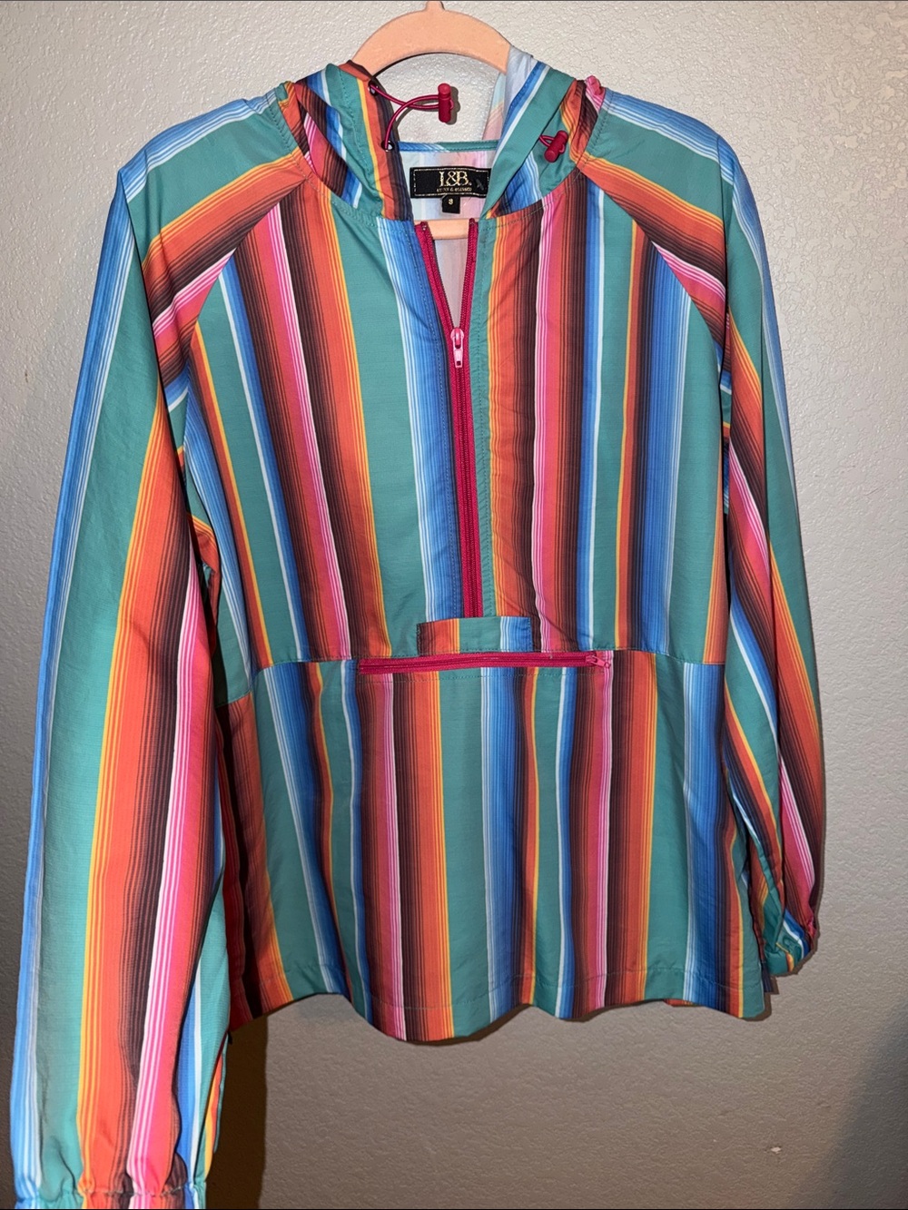 L&B Striped Hooded Pullover in Teal, Pink, Orange, Blue